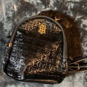 Tommy Hilfiger Black Patent Texture Mini Backpack